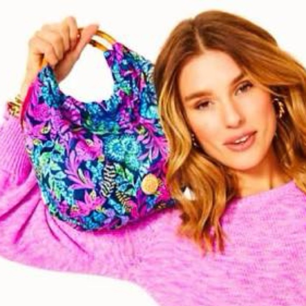 Lilly Pulitzer Bamboo Bag Aegean Navy Calypso Coast Print